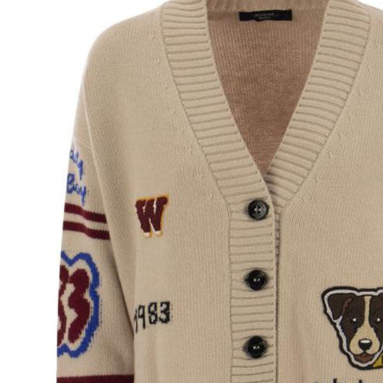 Details for (W) WEEKEND MaxMara Beige Cardigan Wanita Motif Huruf Anjing V-Neck. 2353460333600-001