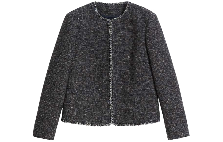 Order (W) WEEKEND MaxMara Delfimo Tweed Jaket Cropped Wanita Abu-Abu. 5916011906001-DELFINO