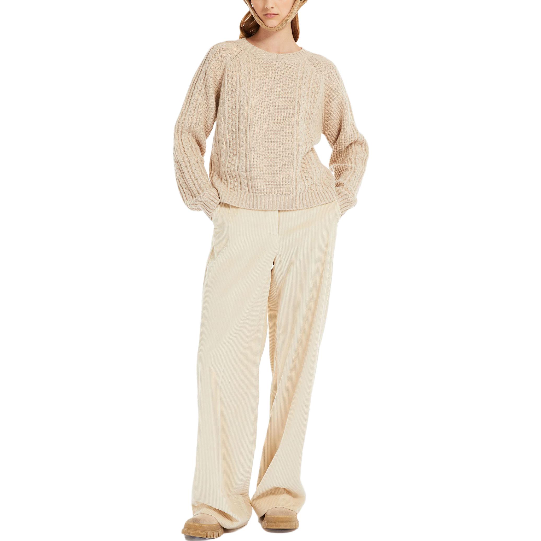 Lookbook (W) WEEKEND MaxMara Elid Sweater Wanita Khaki Lengan Panjang Leher Bulat. 5366163306002-ELID