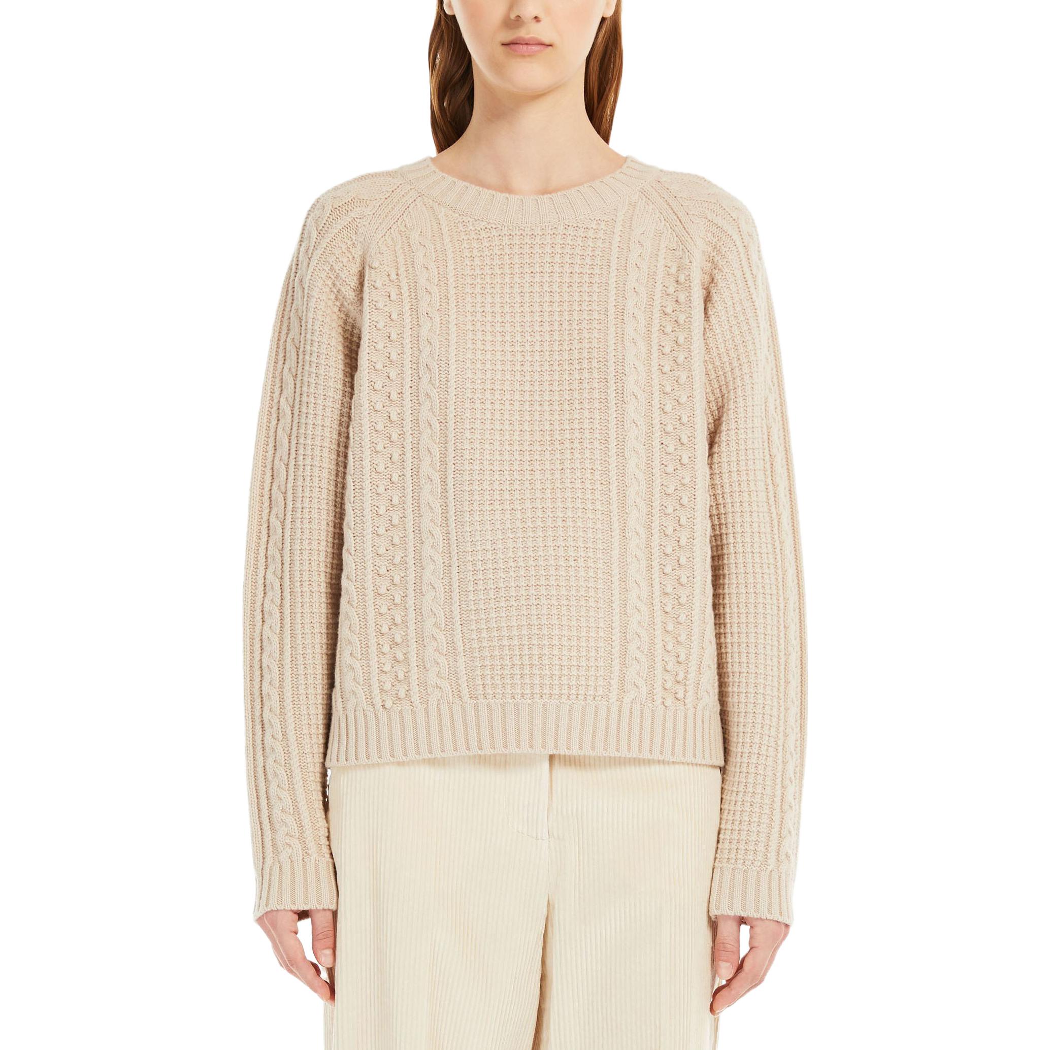 Shop (W) WEEKEND MaxMara Elid Sweater Wanita Khaki Lengan Panjang Leher Bulat. 5366163306002-ELID
