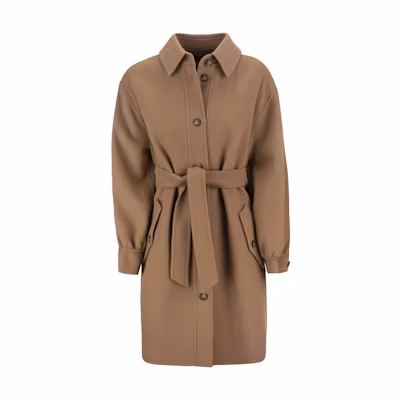 (Women) WEEKEND MaxMara Fariseo Brown Single-Breasted Long Coat. 5016012906016-FARISEO
