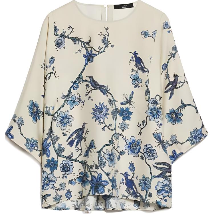 (Women) WEEKEND MaxMara Filippo All-Over Print  Fitted Light Blue T-Shirt. 5116014106002-FILIPPO