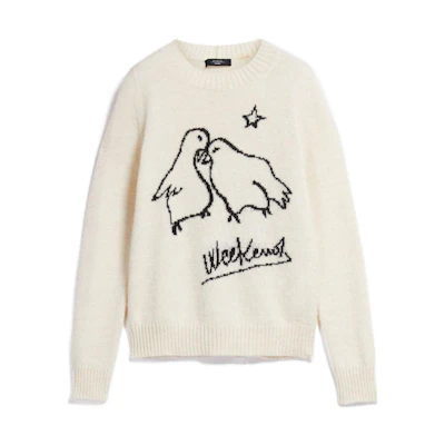 (Women) WEEKEND MaxMara FW22 Alpaca Cotton Blend White Sweater WE5366132906-005