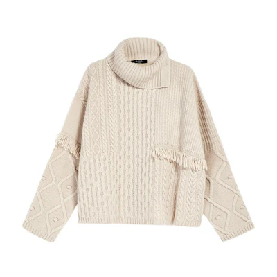 (Women) WEEKEND MaxMara FW22 Beige Turtleneck Pullover Knit Sweater. 5366222306-AEDO