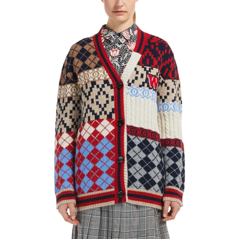 Shop (W) 위켄드 막스마라 FW22 알파카 블렌드 컬러블록 니트 가디건 여성 블루 백투스쿨. 5346052906003-FIORIRE
