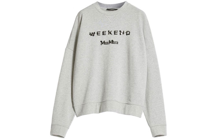 Order (W) WEEKEND MaxMara Baju Panas Logo Cetakan Crewneck Wanita Kelabu. 5921033706001-HOT