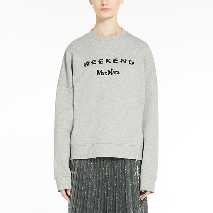 Lookbook (W) WEEKEND MaxMara Baju Panas Logo Cetakan Crewneck Wanita Kelabu. 5921033706001-HOT