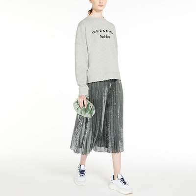 (W) WEEKEND MaxMara Baju Panas Logo Cetakan Crewneck Wanita Kelabu. 5921033706001-HOT Purchase (W) WEEKEND MaxMara Baju Panas Logo Cetakan Crewneck Wanita Kelabu. 5921033706001-HOT