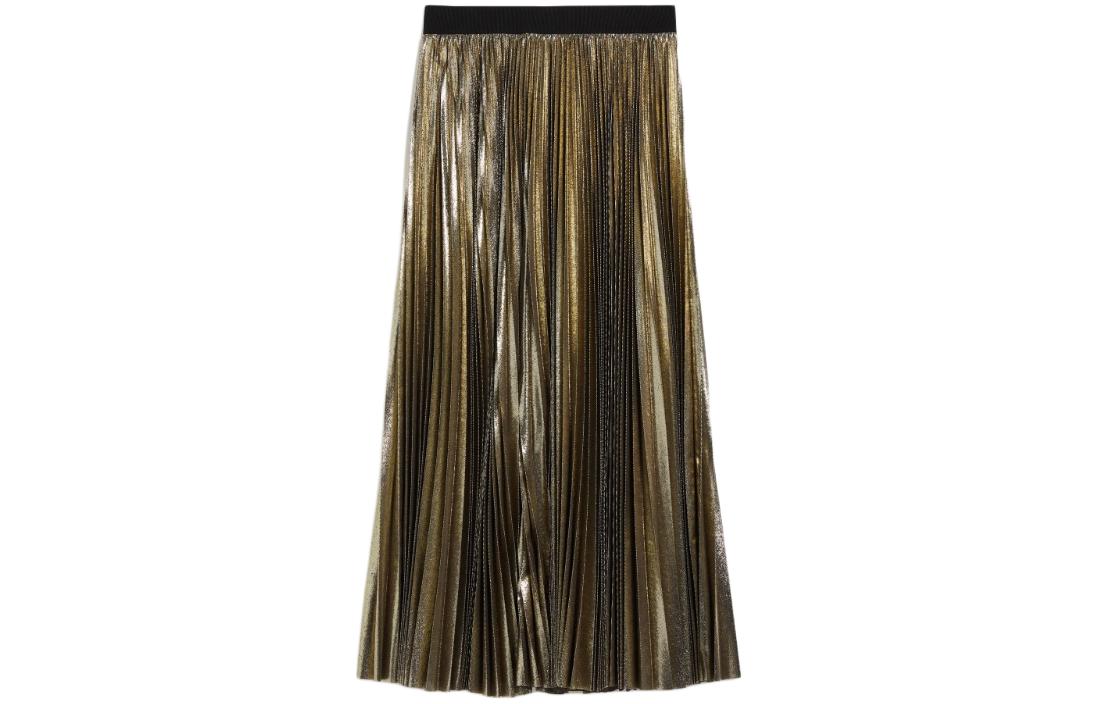 (Women) WEEKEND MaxMara Nurra Pleated Georgette Midi Skirt Gold -  Casual Elastic Waist 5101064106001-NURRA