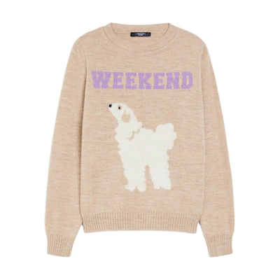 (Women) WEEKEND MaxMara Ombrosa Animal Knit Crewneck Sweater Women’s Beige. 5366244206002-OMBROSA