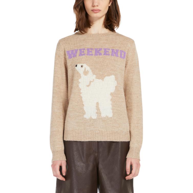 Shop (W) WEEKEND MaxMara Ombrosa Sweater Wanita Knit Motif Animal Beige. 5366244206002-OMBROSA