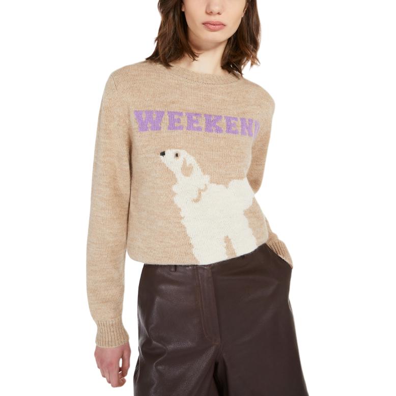 Purchase (W) WEEKEND MaxMara Ombrosa Sweater Wanita Knit Motif Animal Beige. 5366244206002-OMBROSA
