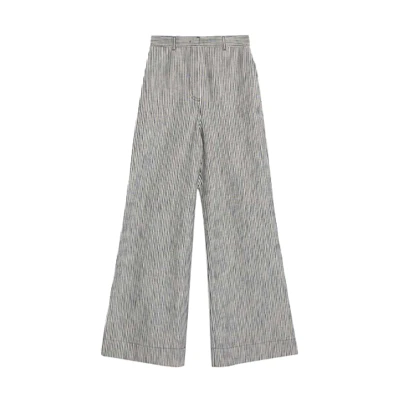 (Women) WEEKEND MaxMara Ove Wide-Leg Pinstripe Casual Pants Navy Blue Women. 5131062706001-OVE