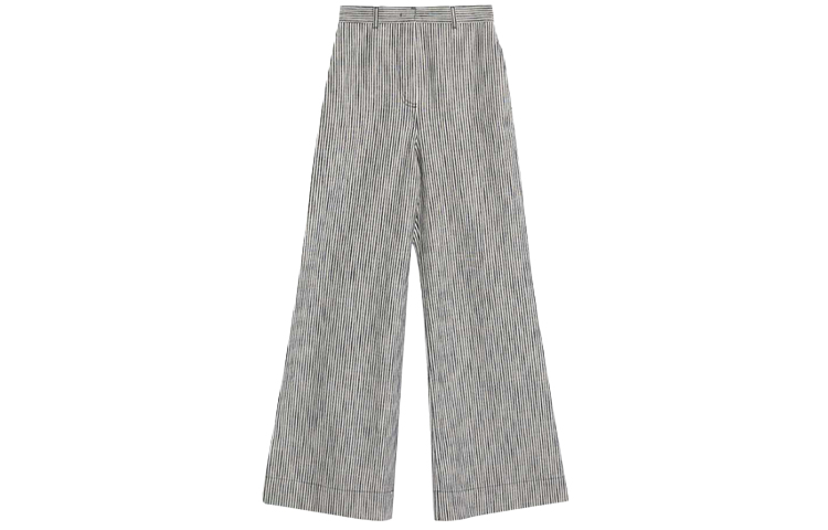 Order (W) WEEKEND MaxMara Celana Panjang Lebar Garis-Garis Navy Blue Wanita. 5131062706001-OVE