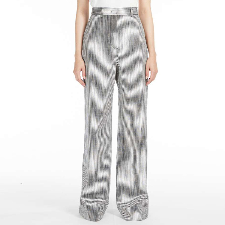 Lookbook (W) WEEKEND MaxMara Celana Panjang Lebar Garis-Garis Navy Blue Wanita. 5131062706001-OVE