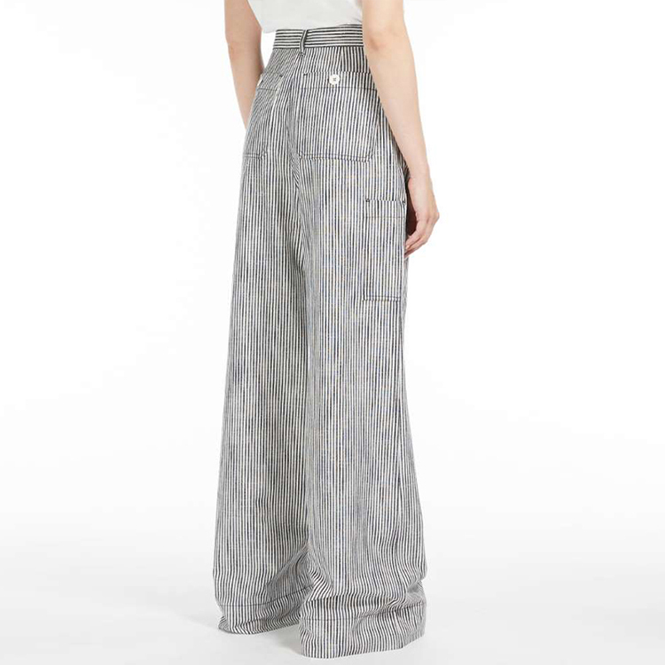 Shop (W) WEEKEND MaxMara Celana Panjang Lebar Garis-Garis Navy Blue Wanita. 5131062706001-OVE