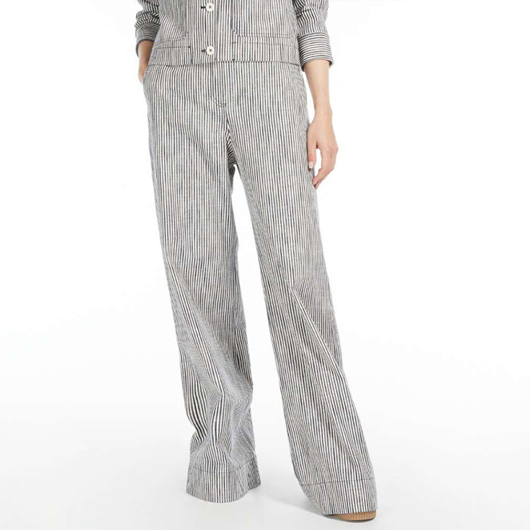 Purchase (W) WEEKEND MaxMara Celana Panjang Lebar Garis-Garis Navy Blue Wanita. 5131062706001-OVE