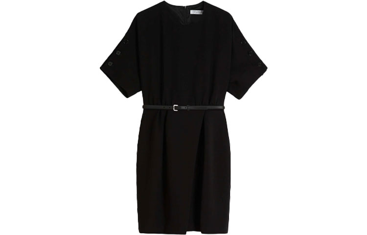 (Women) WEEKEND MaxMara Pittura Belted A-line Short Sleeve Dress Women - Black. 1226101906003-PITTURA