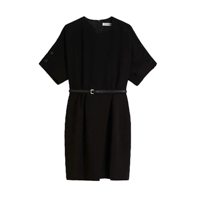 (Women) WEEKEND MaxMara Pittura Belted A-line Short Sleeve Dress Women - Black. 1226101906003-PITTURA