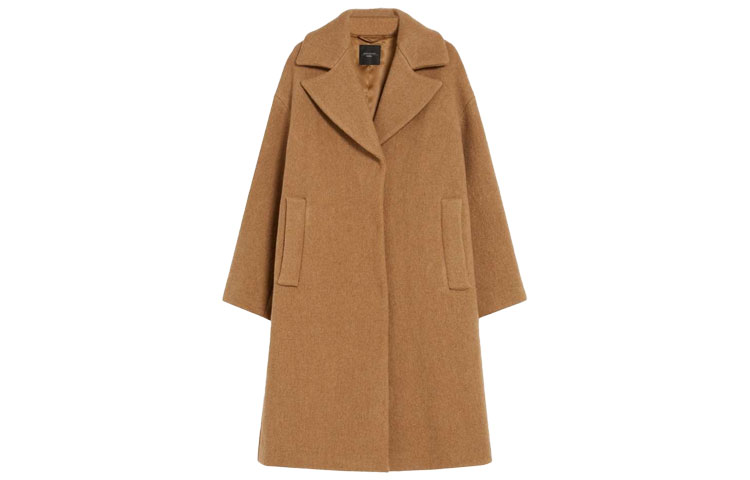 Order (W) WEEKEND MaxMara Ragione Coat Coklat Longgar dengan Desain Kerah 5016171306002-RAGIONE