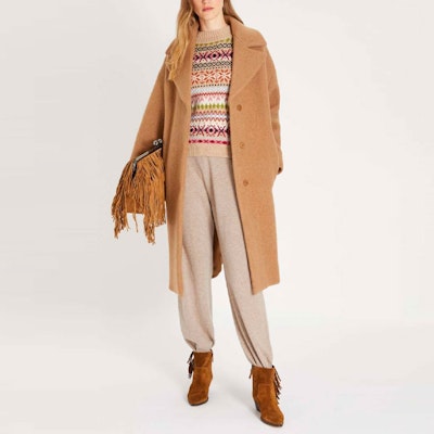 (W) WEEKEND MaxMara Ragione Coat Coklat Longgar dengan Desain Kerah 5016171306002-RAGIONE Lookbook (W) WEEKEND MaxMara Ragione Coat Coklat Longgar dengan Desain Kerah 5016171306002-RAGIONE