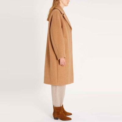 (W) WEEKEND MaxMara Ragione Coat Coklat Longgar dengan Desain Kerah 5016171306002-RAGIONE Purchase (W) WEEKEND MaxMara Ragione Coat Coklat Longgar dengan Desain Kerah 5016171306002-RAGIONE