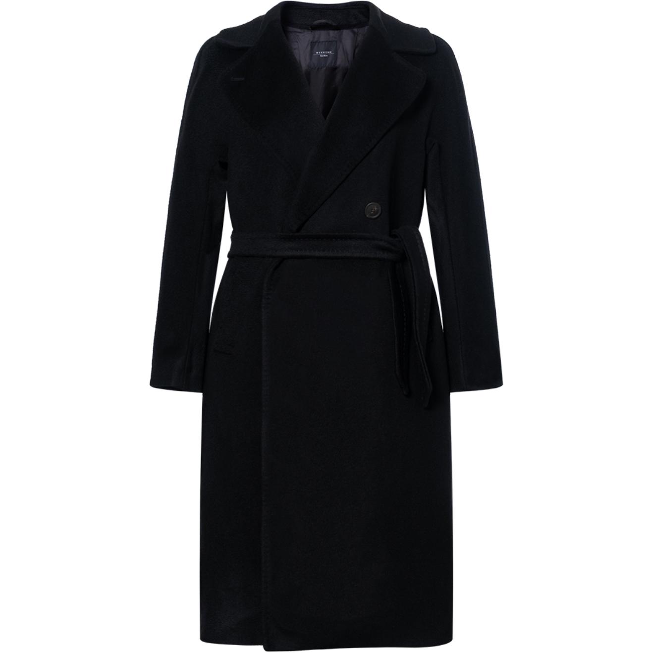 (Women) WEEKEND MaxMara Resina  Black Mid-Length Coat with Belt and Long Sleeves 50160123600013-RESINA