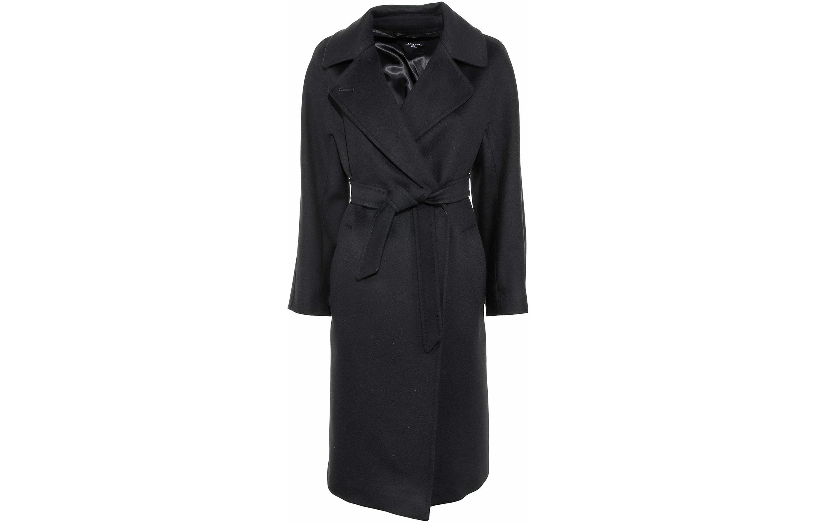 Order (W) WEEKEND MaxMara Resina 黑色中长款腰带长袖大衣 50160123600013-RESINA