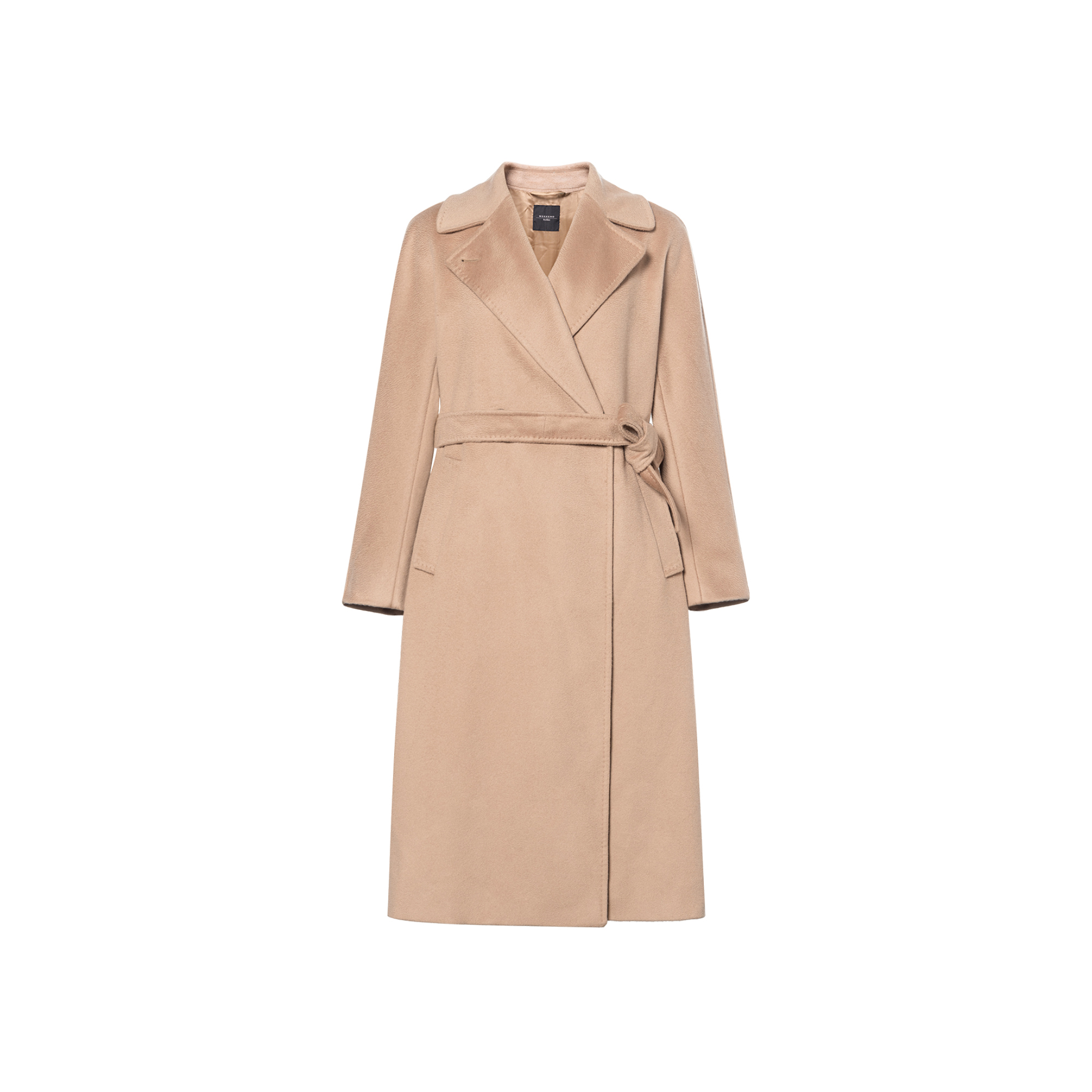 (Women) WEEKEND MaxMara Resina  Camel Wool Mid-Length Classic Tie Coat 5016020306006-RESINA