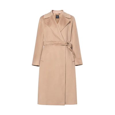 (Women) WEEKEND MaxMara Resina Camel Wool Mid-Length Classic Tie Coat 5016020306006-RESINA