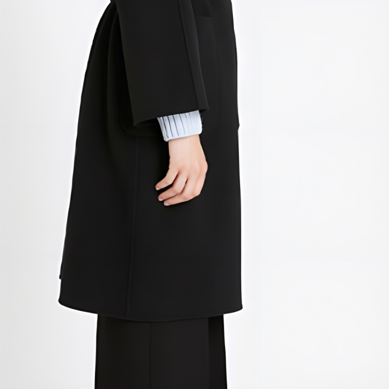 Sizing (W) WEEKEND MaxMara ROVO 黑色羊毛中长款腰带休闲外套 5016081906013-ROVO