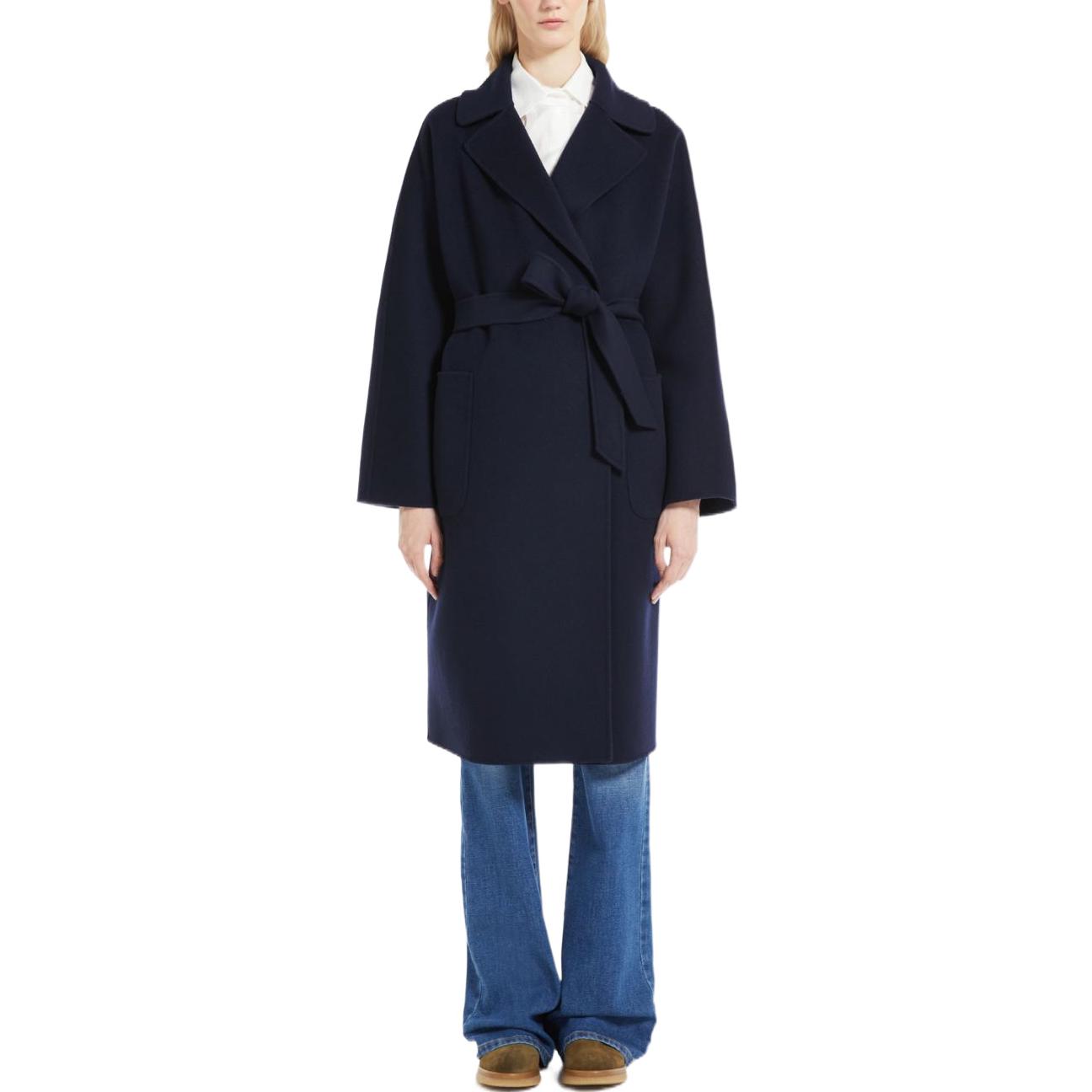 Lookbook (W) WEEKEND MaxMara Rovo Navy Blue Jaket Wanita Longgar Ikat Pinggang. 5016032906015-ROVO