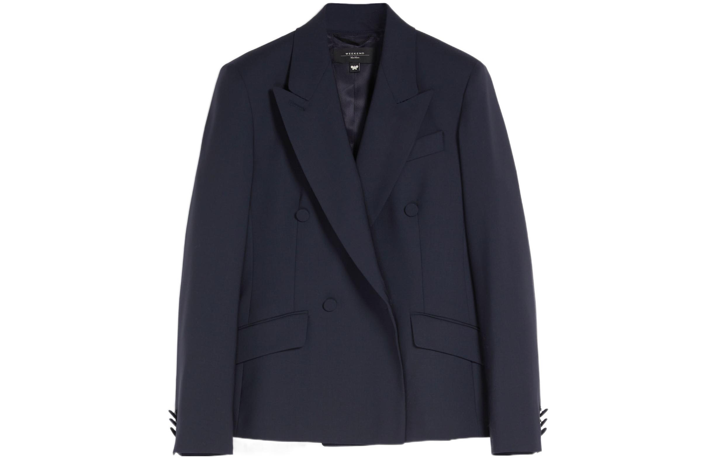 (Women) WEEKEND MaxMara Spiga  Wool Blend Solid Blue Blazer Jacket. 5041062706001-SPIGA