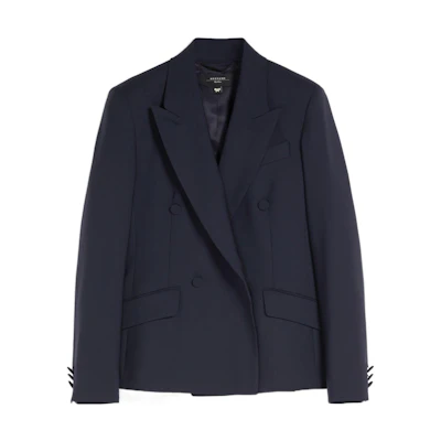 (Women) WEEKEND MaxMara Spiga Wool Blend Solid Blue Blazer Jacket. 5041062706001-SPIGA