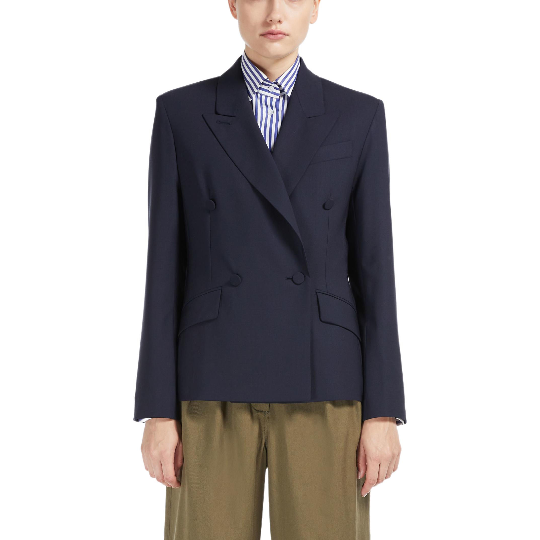 Shop (W) WEEKEND MaxMara Spiga 羊毛混纺纯蓝色西装外套夹克. 5041062706001-SPIGA