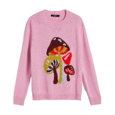 (Women) WEEKEND MaxMara SS23 Pink Mushroom Embroidered Long Sleeve Sweater Women. 2353662139600001
