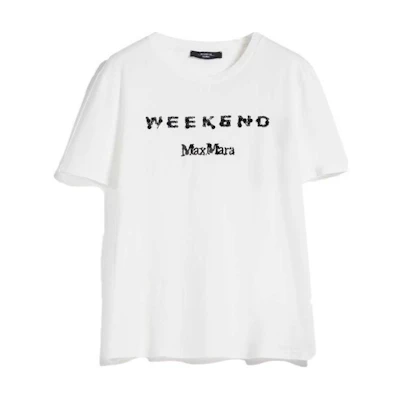 (Women) WEEKEND MaxMara Talento Letter Print Casual Women’s T-Shirt - White. 5971013706-008