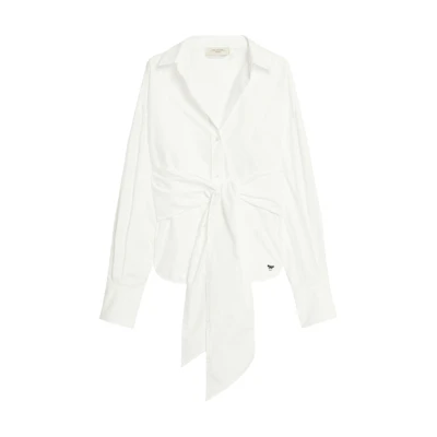 (Women) WEEKEND MaxMara Torin Pleated V-Neck Long Sleeve Slim Shirt Women’s White 5116074106001-TORIN