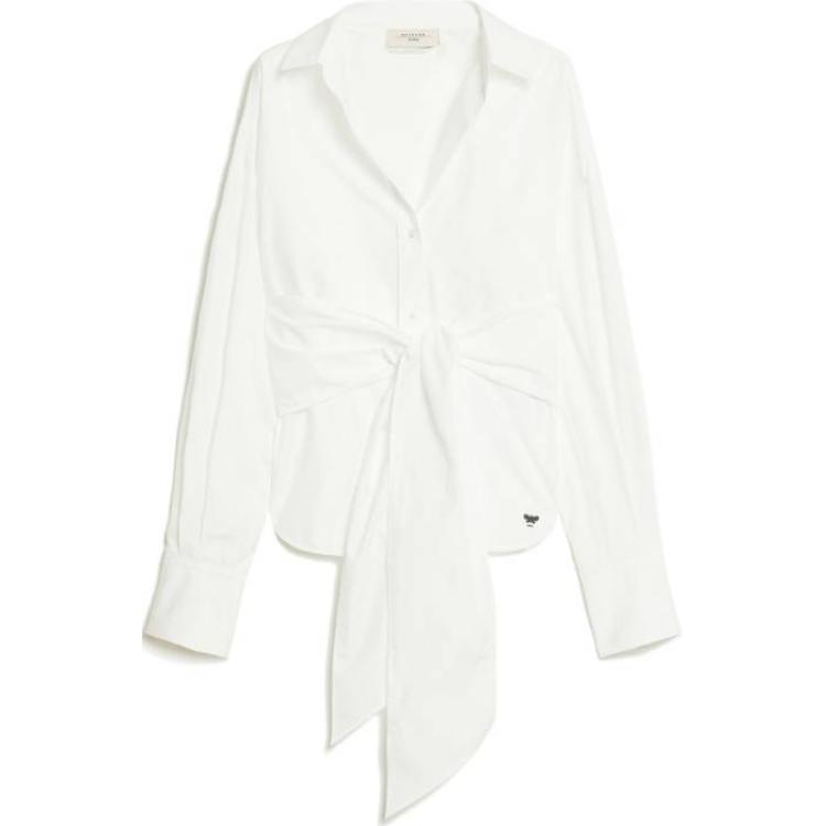 Order (W) 위켄드 맥스마라 토린 플리츠 브이넥 슬림핏 화이트 셔츠 여성용 5116074106001-TORIN