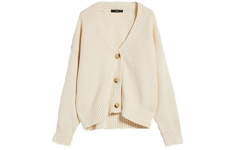 (Women) Weekend Maxmara Weekend Max Mara  Ivory Ribbed V-Neck Long-Sleeve Knit Sweater. 5346033906
