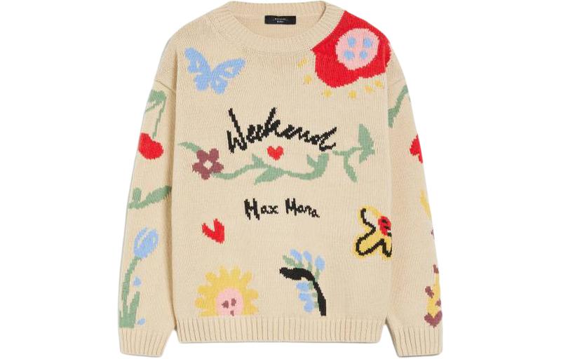 Order (W) 위켄드 막스마라 진가로 코튼 자수 프린트 크루넥 스웨터 베이지 여성. 5361204106001-ZINGARO