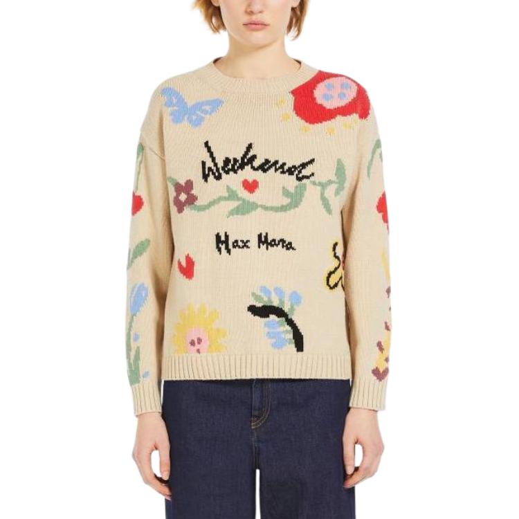 Lookbook (W) 위켄드 막스마라 진가로 코튼 자수 프린트 크루넥 스웨터 베이지 여성. 5361204106001-ZINGARO