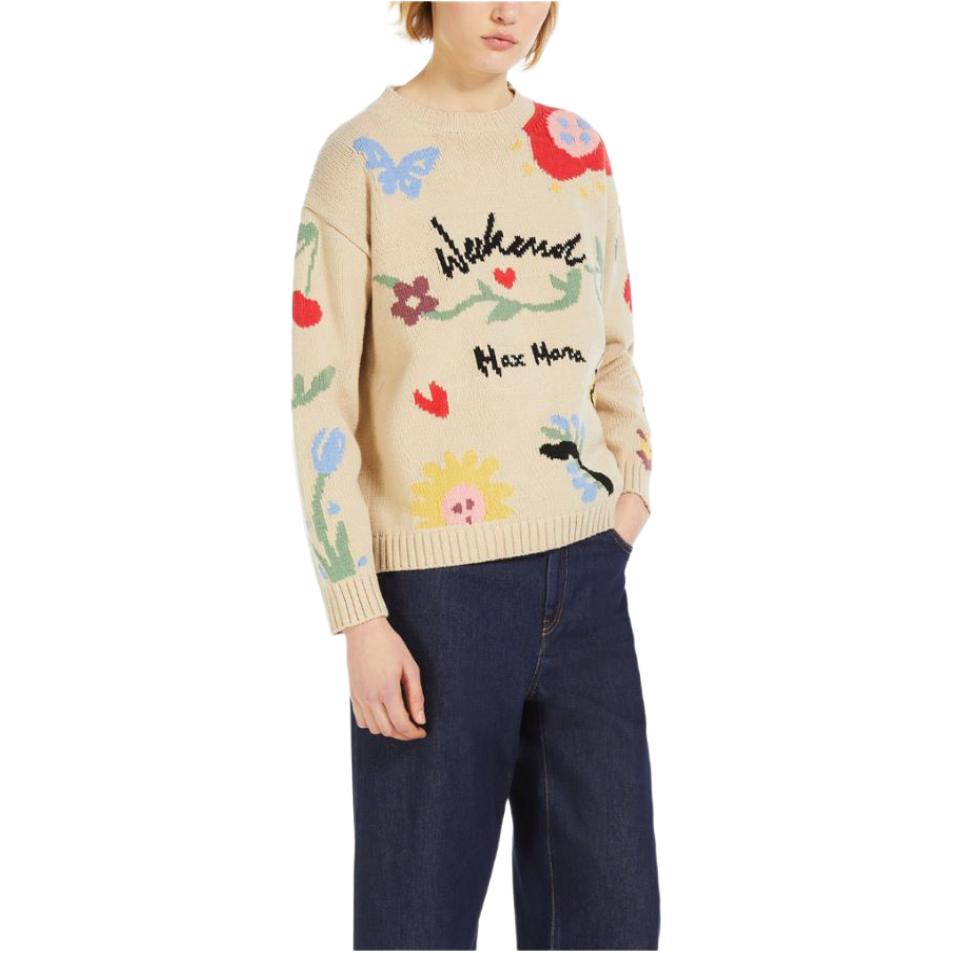Purchase (W) 위켄드 막스마라 진가로 코튼 자수 프린트 크루넥 스웨터 베이지 여성. 5361204106001-ZINGARO