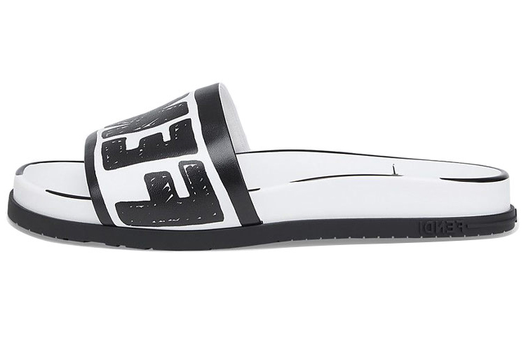 Buy FENDI Roma Joshua Vides 皮革 Fussbett 女款 拖鞋 黑白色