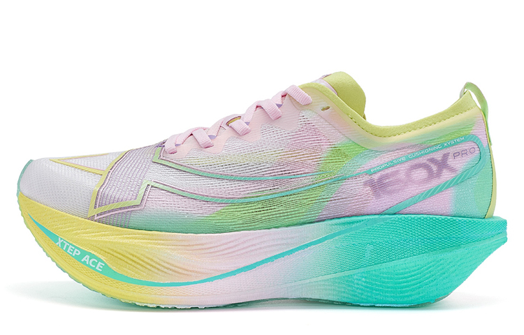 (Women) Xtep 160X 5.0 Running Shoes Marathon Lightweight Breathable Cushioning. 977318110060 Fondant Powder/Celery Green/Bellflower Purple