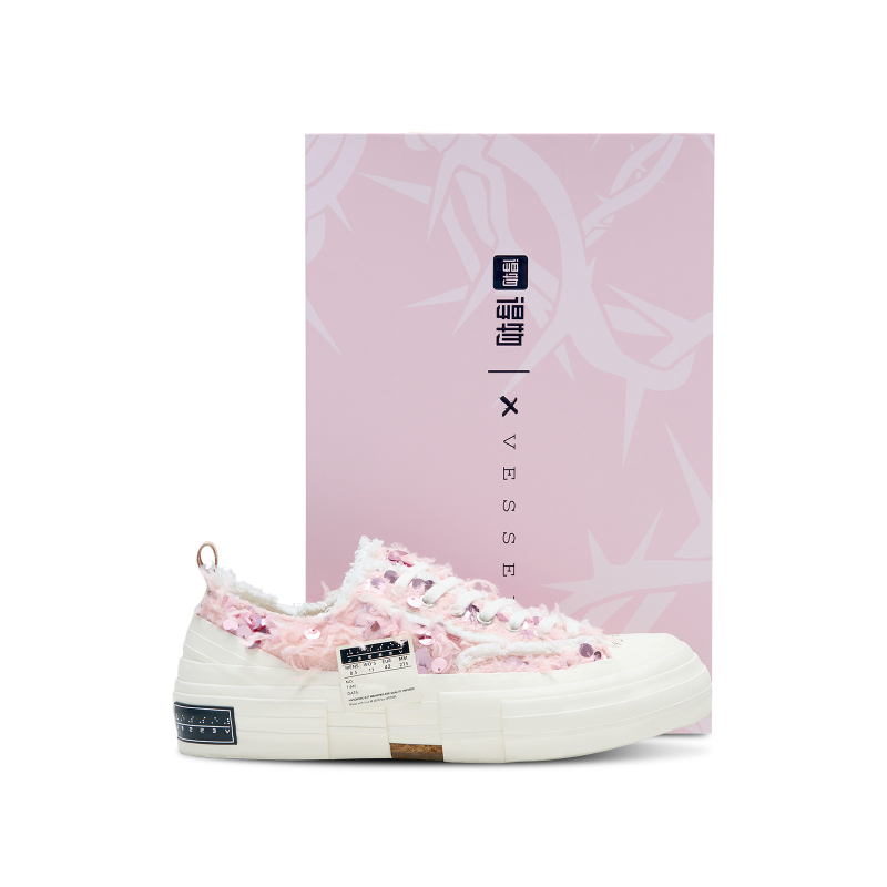 Cheap (W) xVESSEL Kiss' Pink Low Top Kanvas Beludru Payet Eksklusif Kotak Hadiah 'Swan' S23X05P-DW