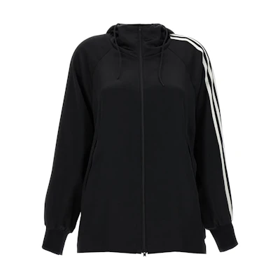 (Women) Y-3 Black Striped Zip-Up Hoodie Sweatshirt Long Sleeve IQ1798