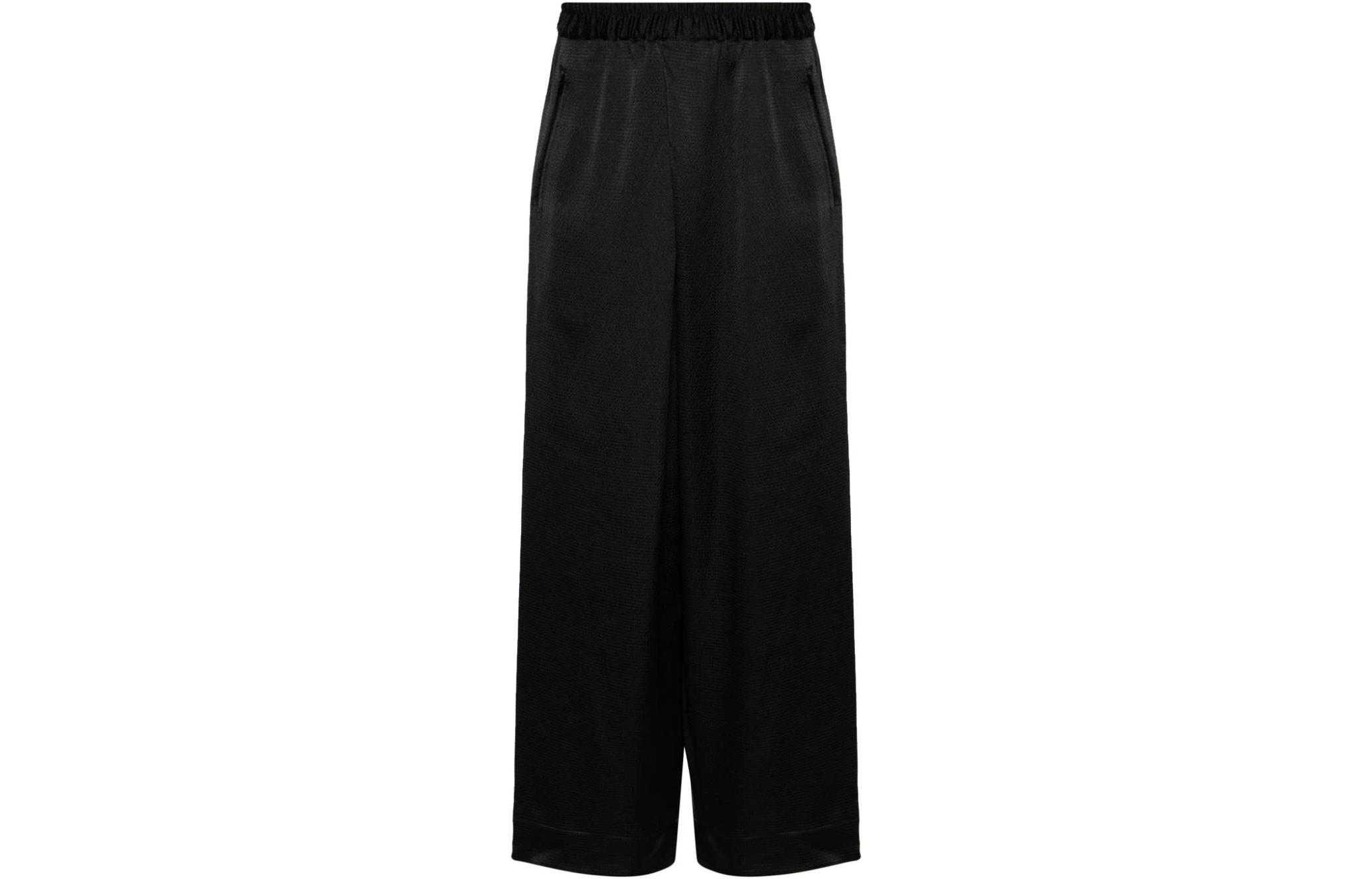 Order (W) Y-3 블랙 와이드 레그 밴딩 캐주얼 팬츠. IN4398