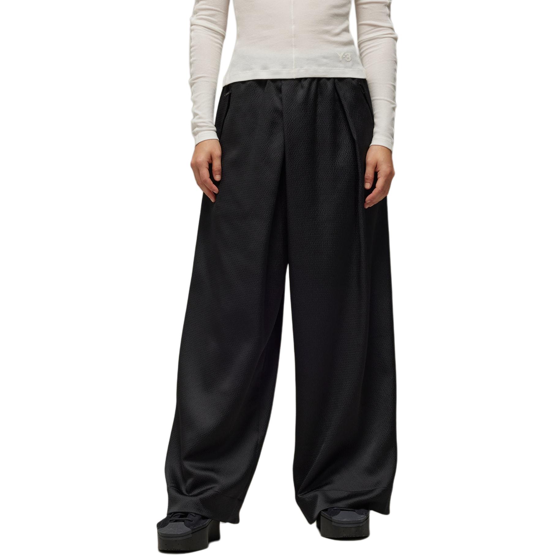 Shop (W) Y-3 블랙 와이드 레그 밴딩 캐주얼 팬츠. IN4398