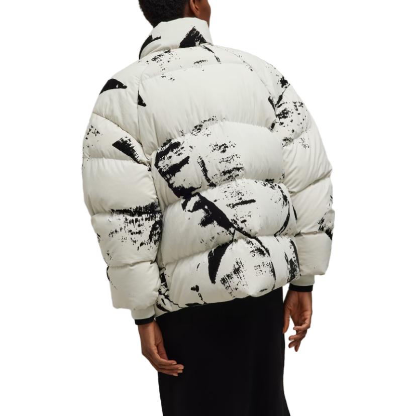 Shop (Women) Y-3  Graphic Flock Puffer Jacket Grey - Short, Zip-Up, Loose Fit IL2036